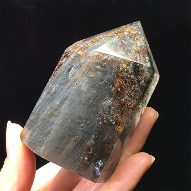 Natural green ghost crystal, colored ghost, hexagonal raw stone column, dark green multi-headed raw stone ore mark, home feng shui ornaments