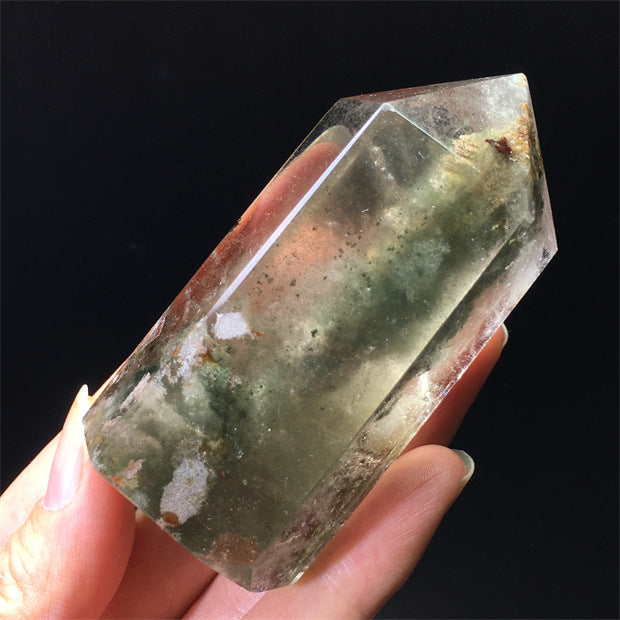 Natural green ghost crystal, colored ghost, hexagonal raw stone column, dark green multi-headed raw stone ore mark, home feng shui ornaments