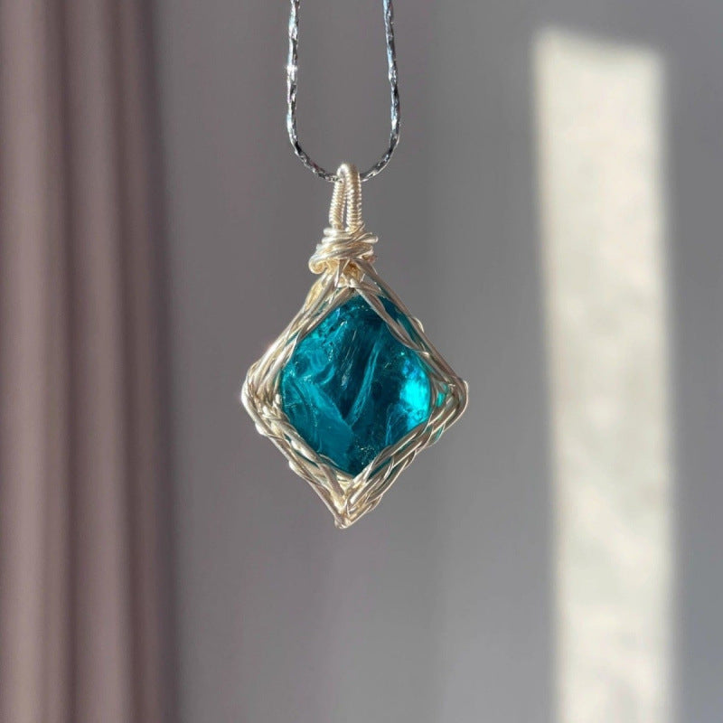 Natural crystal wire-wrap pendant necklace