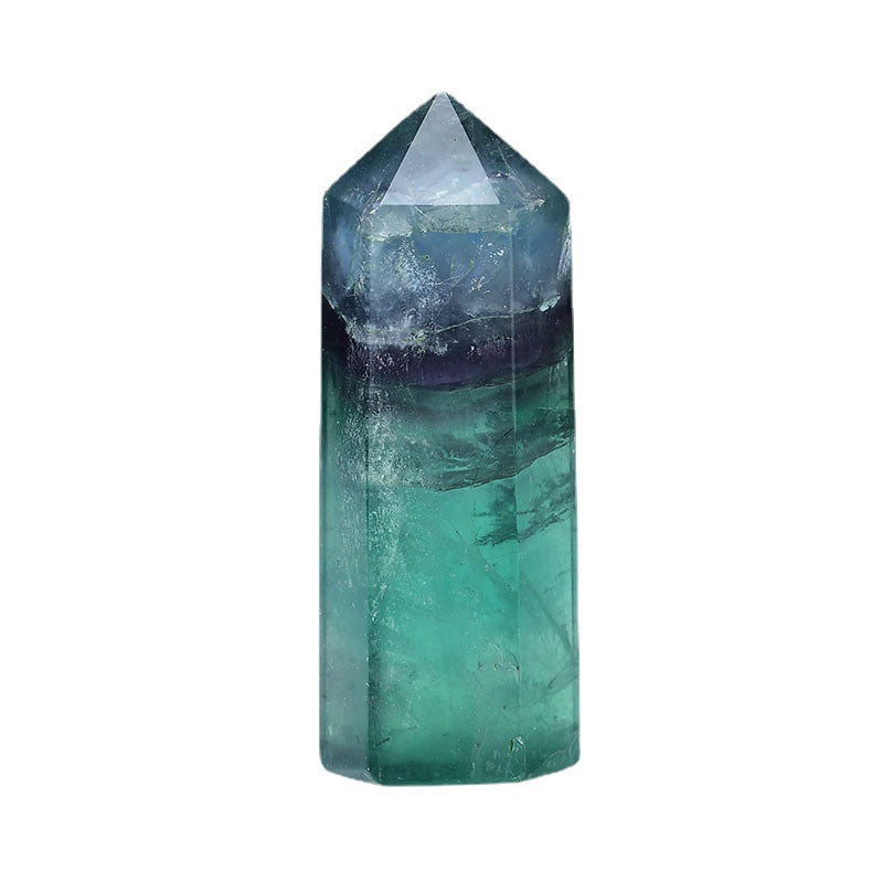 Natural crystal hexagonal green fluorite crystal column
