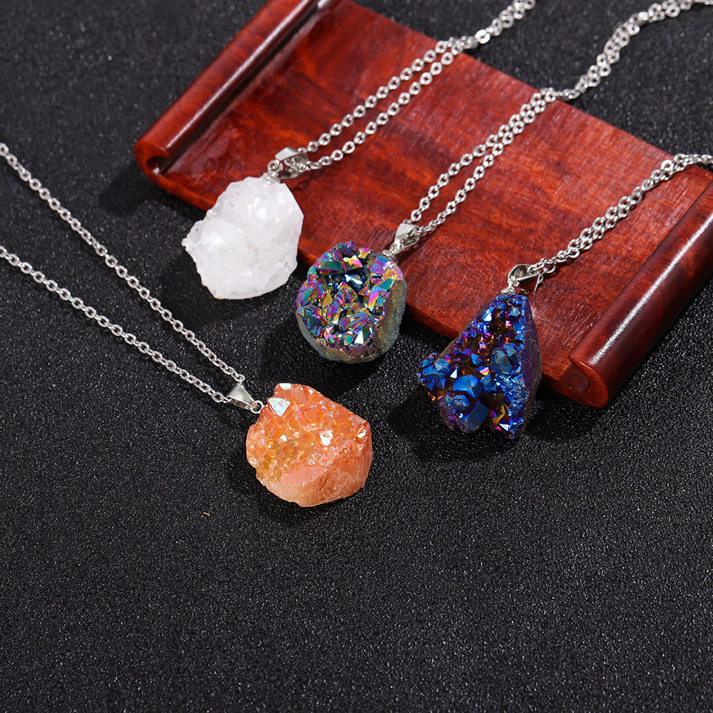 Natural irregular crystal pendant, raw stone necklace, DIY jewelry accessories, gravel pendant necklace