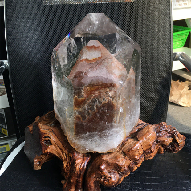 Natural green ghost crystal, colored ghost, hexagonal raw stone column, dark green multi-headed raw stone ore mark, home feng shui ornaments