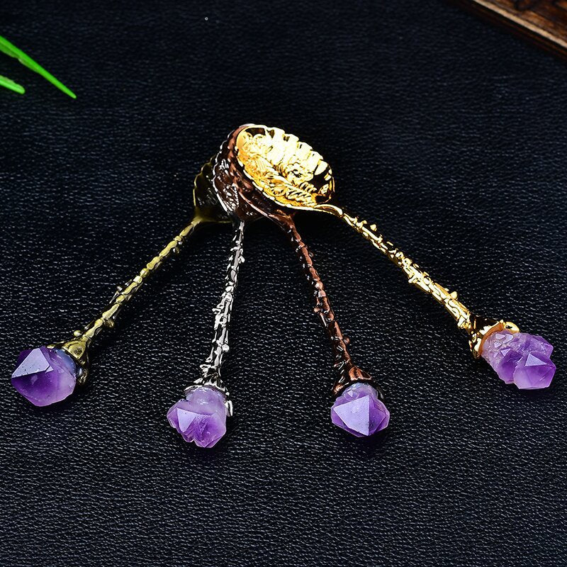 Uruguayan natural amethyst tooth flower spoon, creative carved long handle spoon