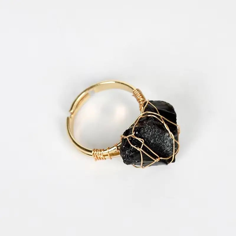 Natural stone movable ring irregular raw stone crystal ring, amethyst white crystal hand-wound wire adjustable ring