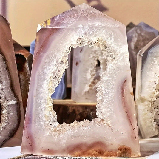 Natural agate crystal cave raw stone, agate flame ornament