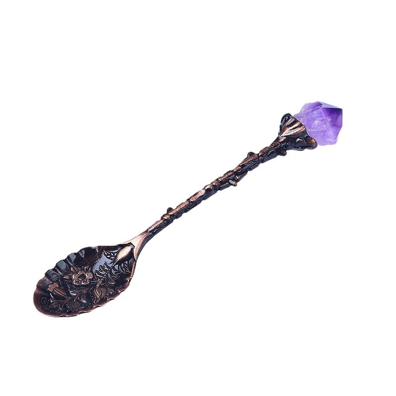 Uruguayan natural amethyst tooth flower spoon, creative carved long handle spoon