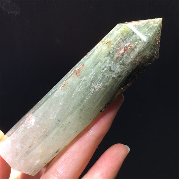 Natural green ghost crystal, colored ghost, hexagonal raw stone column, dark green multi-headed raw stone ore mark, home feng shui ornaments