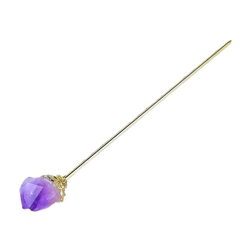 Madagascar natural amethyst hairpin, original stone hair ornaments