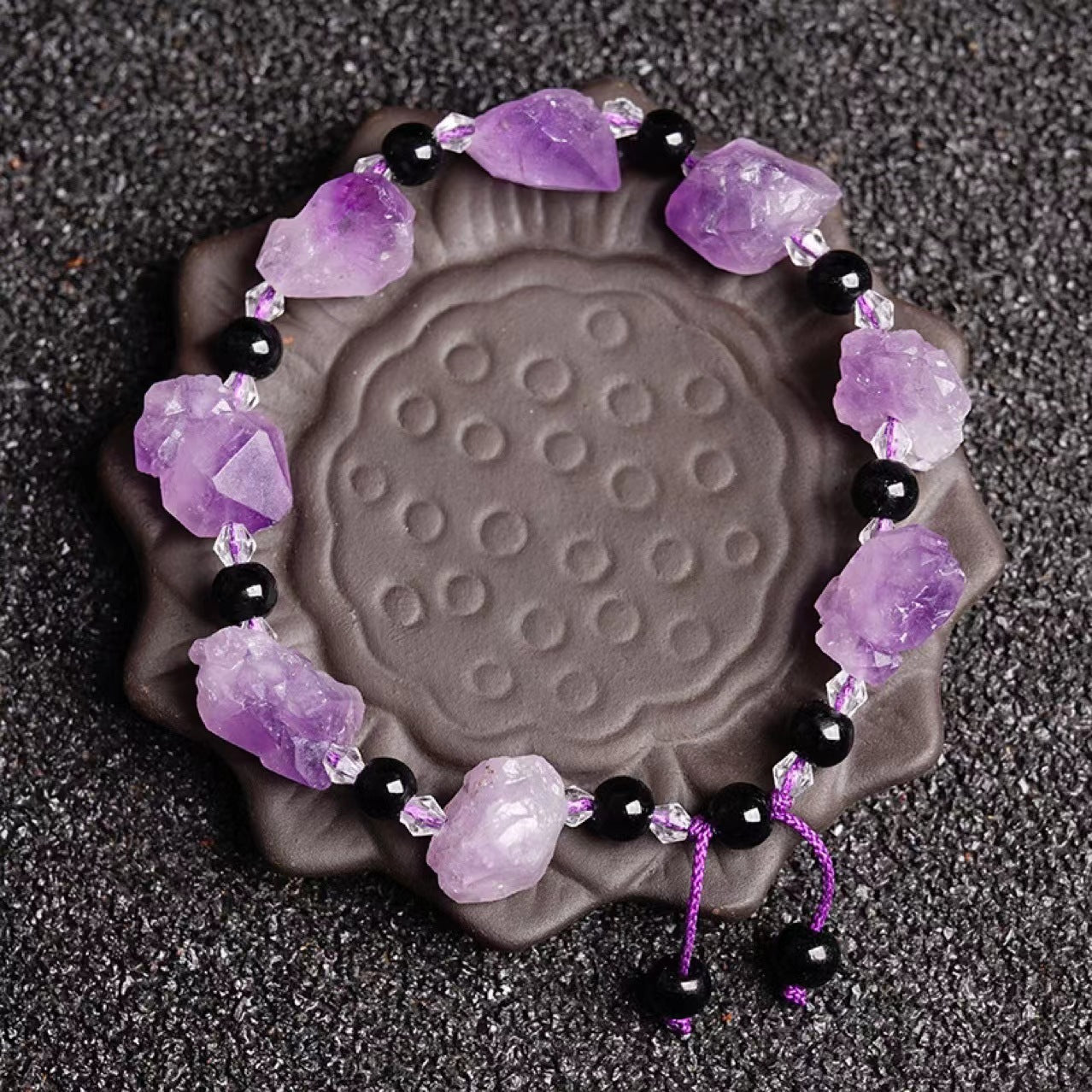 Natural amethyst rough stone bracelet, energy stone