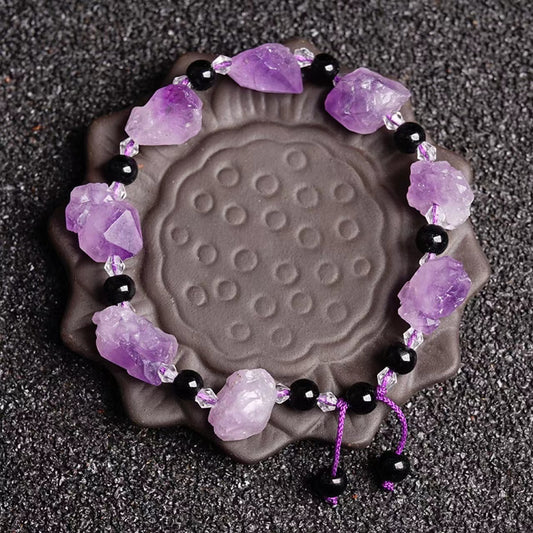 Natural amethyst rough stone bracelet, energy stone