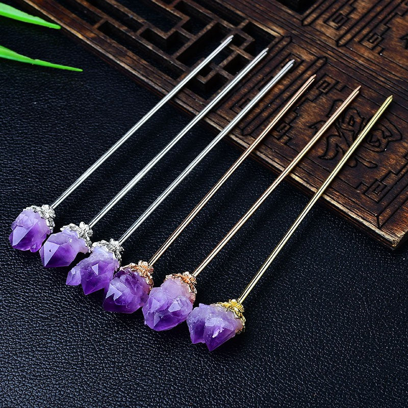 Madagascar natural amethyst hairpin, original stone hair ornaments