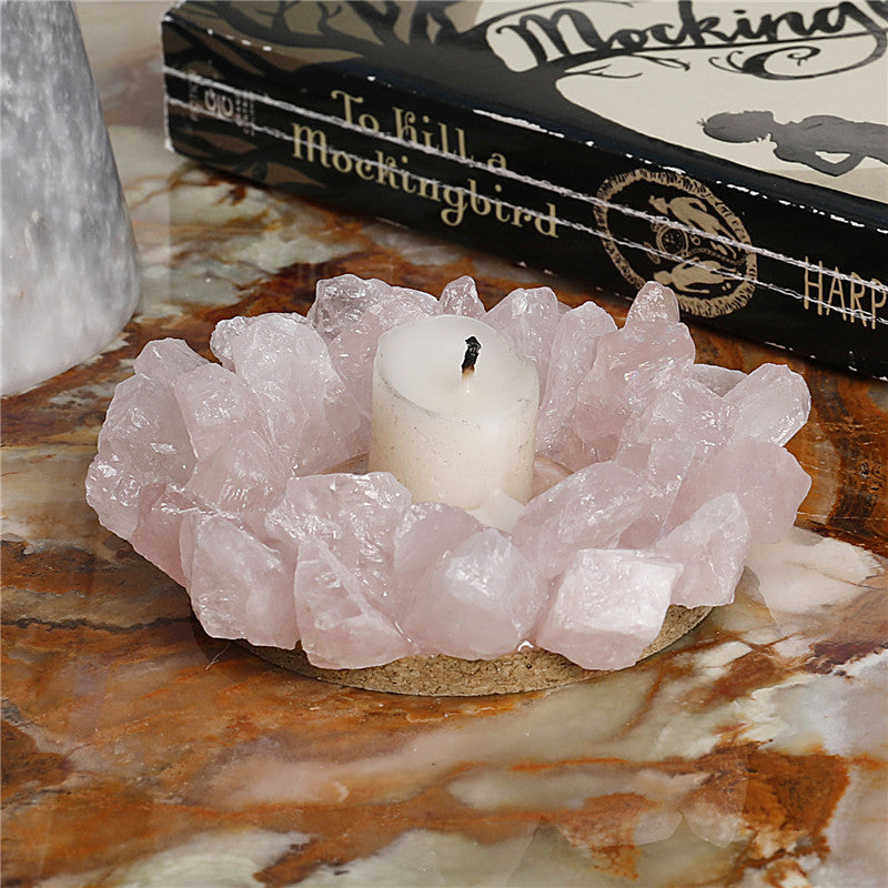 Natural rose quartz raw stone candlestick, European wedding candlestick, home decoration ornaments