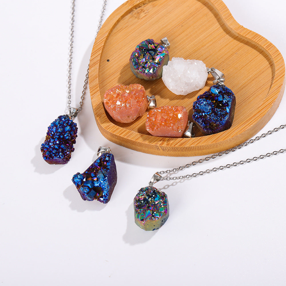 Natural irregular crystal pendant, raw stone necklace, DIY jewelry accessories, gravel pendant necklace