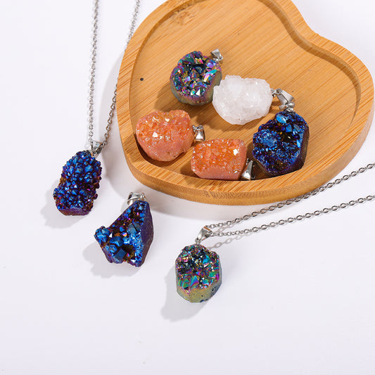Natural irregular crystal pendant, raw stone necklace, DIY jewelry accessories, gravel pendant necklace