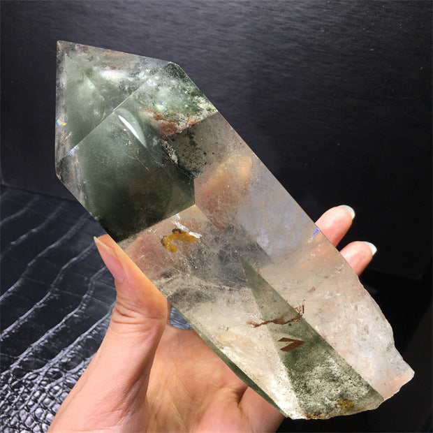 Natural green ghost crystal, colored ghost, hexagonal raw stone column, dark green multi-headed raw stone ore mark, home feng shui ornaments