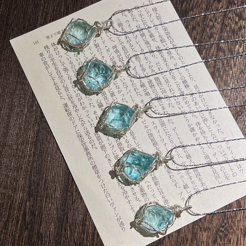 Natural crystal wire-wrap pendant necklace