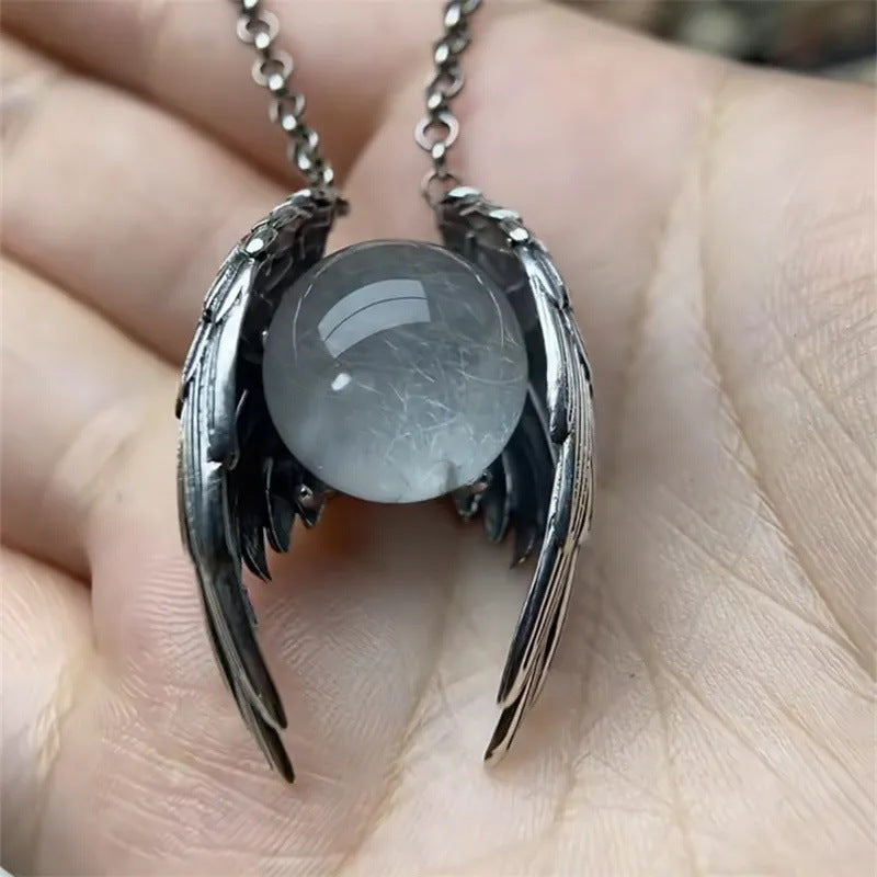 Ghost crystal pendant necklace, retro gothic style personality, angel wings crystal pendant