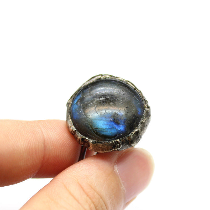 Distressed crystal ring, natural black tourmaline ring, irregular creative jewelry