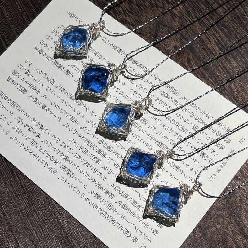 Natural crystal wire-wrap pendant necklace