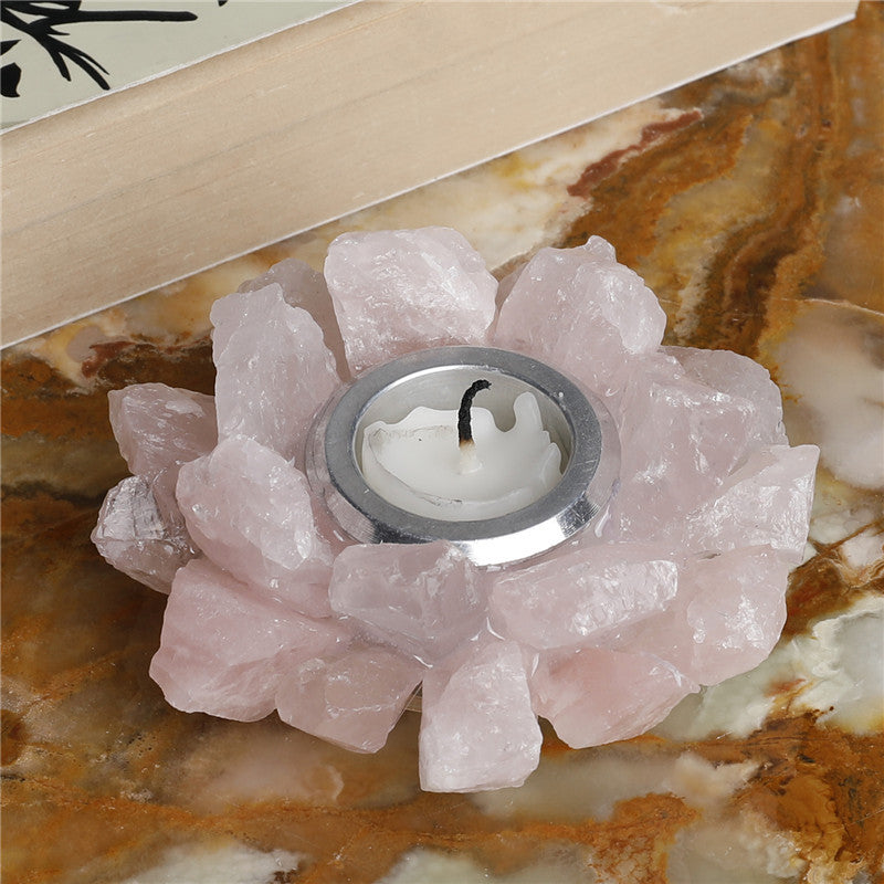 Natural rose quartz raw stone candlestick, European wedding candlestick, home decoration ornaments