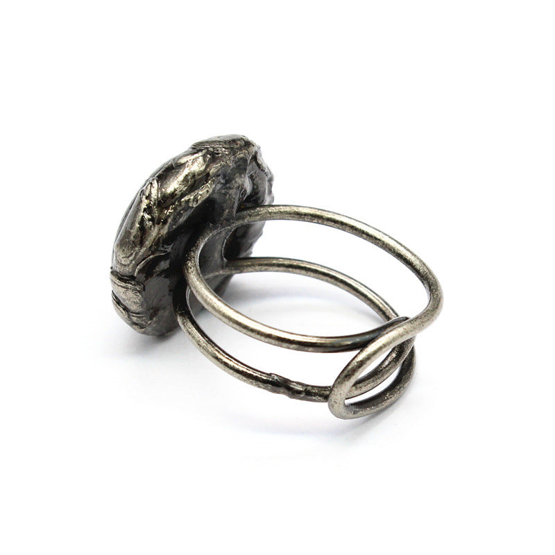 Distressed crystal ring, natural black tourmaline ring, irregular creative jewelry