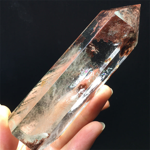 Natural green ghost crystal, colored ghost, hexagonal raw stone column, dark green multi-headed raw stone ore mark, home feng shui ornaments