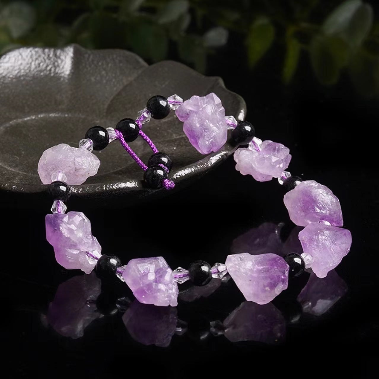 Natural amethyst rough stone bracelet, energy stone