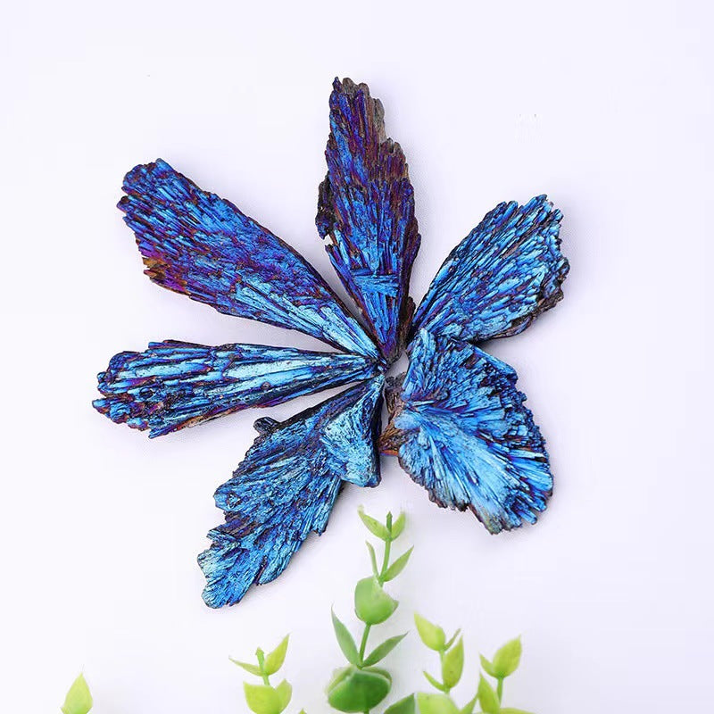 Natural peacock blue tourmaline, coated with colourful blue tourmaline peacock feathers rough stone, decorative mineral ornaments.