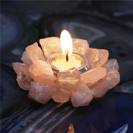 Natural rose quartz raw stone candlestick, European wedding candlestick, home decoration ornaments