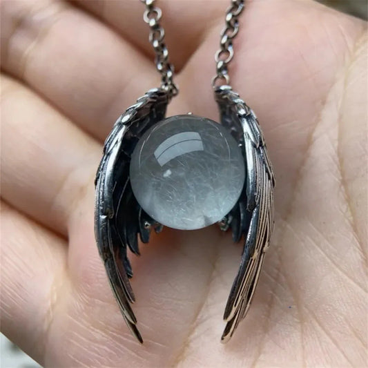 Ghost crystal pendant necklace, retro gothic style personality, angel wings crystal pendant