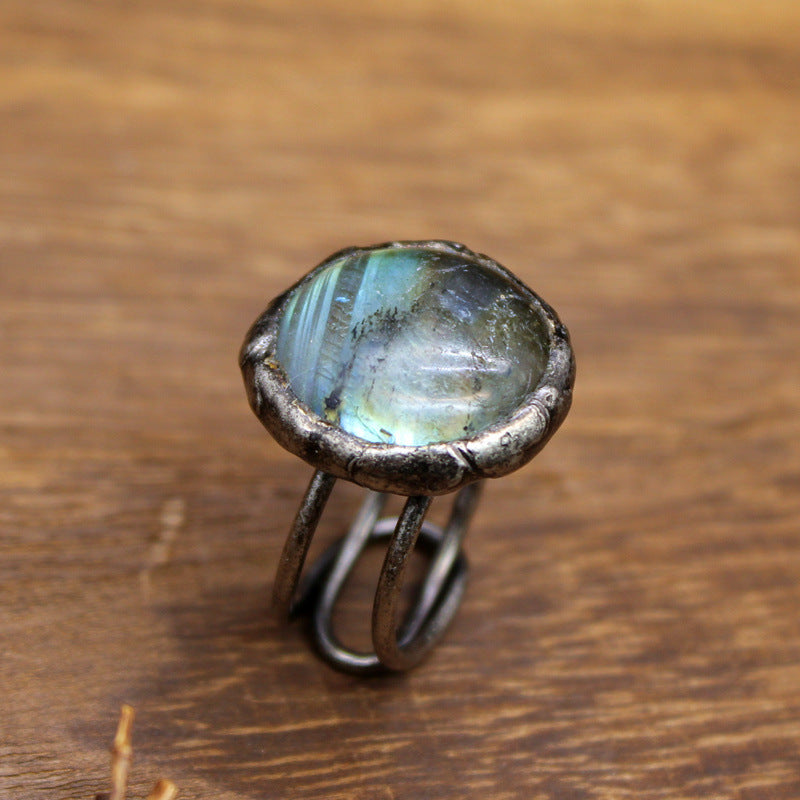 Distressed crystal ring, natural black tourmaline ring, irregular creative jewelry