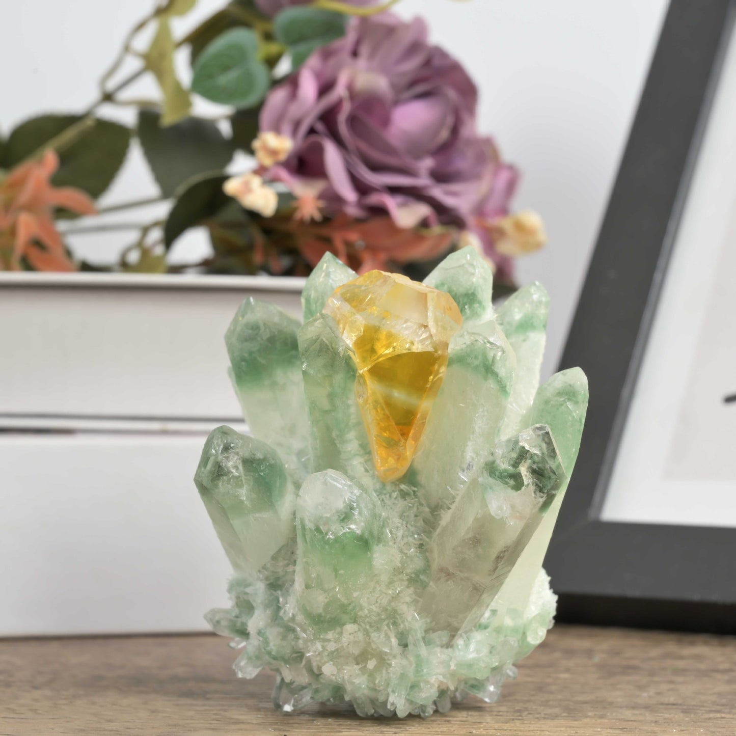 Two-color green ghost artificial crystal cluster, crystal raw stone home table ornaments