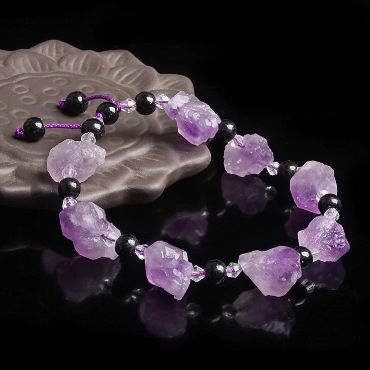 Natural amethyst rough stone bracelet, energy stone