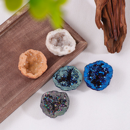 Natural crystal agate cornucopia, energy gemstone ornaments, electroplated color raw stone crystal cave, mineral specimen crafts