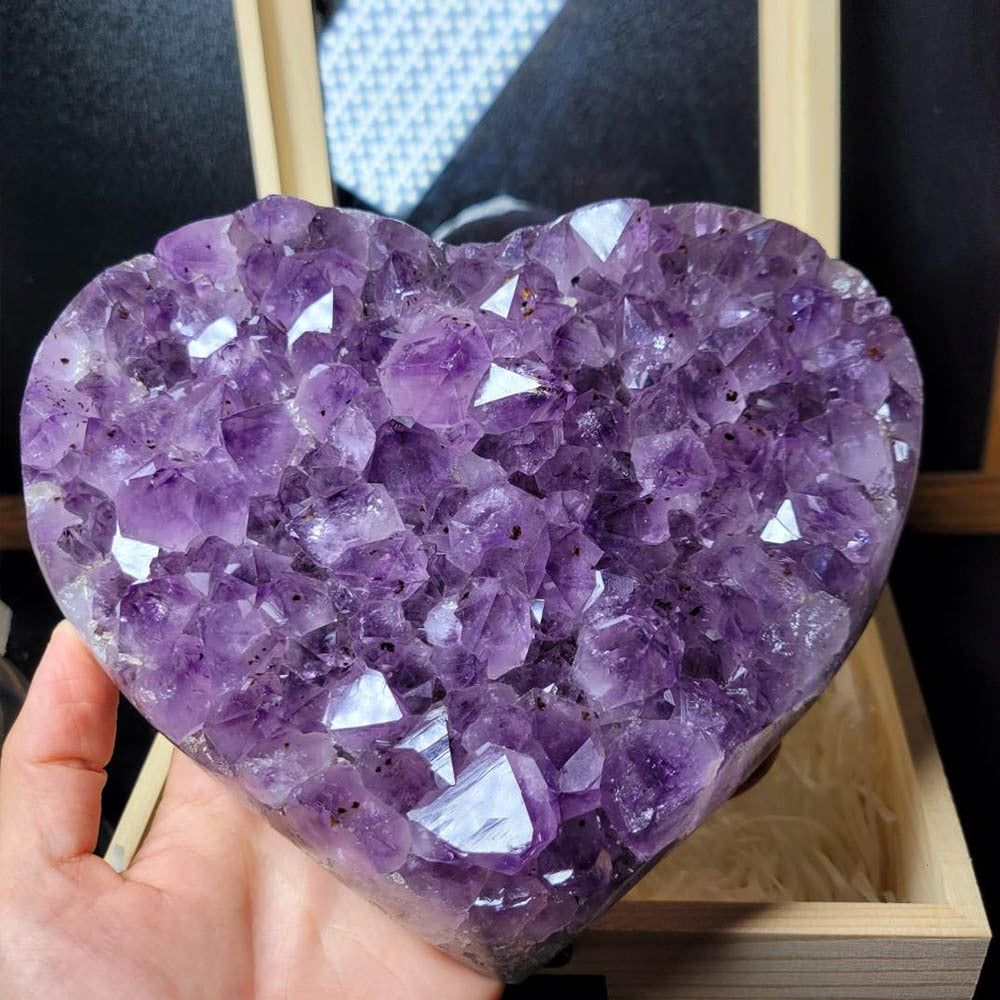 Natural amethyst cluster heart-shaped specimen, Brazilian deep amethyst rough stone, home decoration craft ornaments