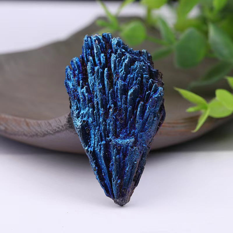 Natural peacock blue tourmaline, coated with colourful blue tourmaline peacock feathers rough stone, decorative mineral ornaments.