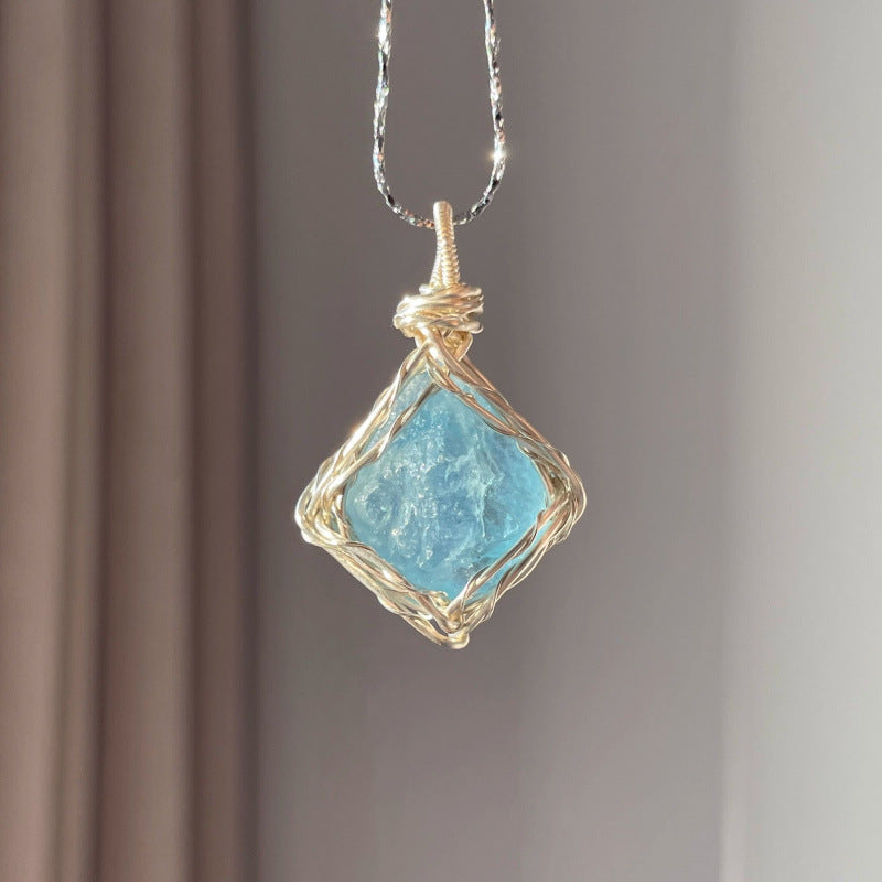 Natural crystal wire-wrap pendant necklace