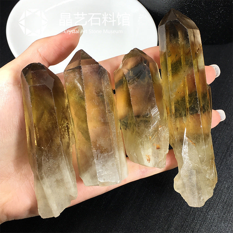 Natural yellow citrine pillar, staff backbone mineral specimen, yellow citrine monocrystal, yellow citrine raw stone aroma stone