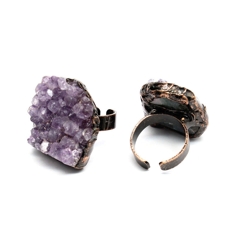 Distressed crystal ring, natural black tourmaline ring, irregular creative jewelry