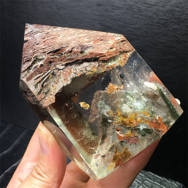 Natural green ghost crystal, colored ghost, hexagonal raw stone column, dark green multi-headed raw stone ore mark, home feng shui ornaments