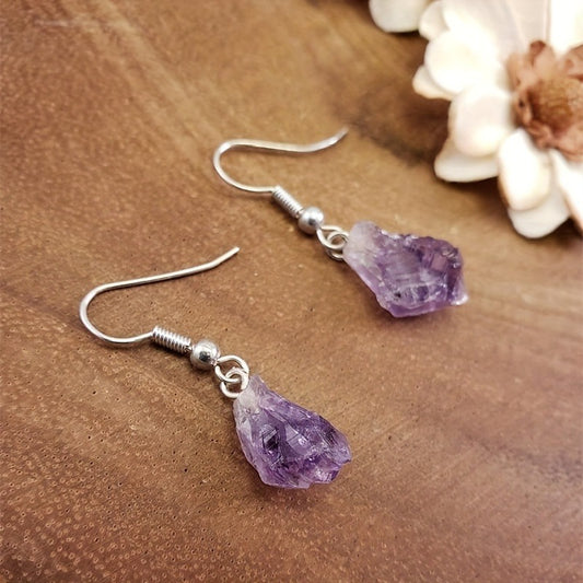 Natural amethyst rough stone earrings