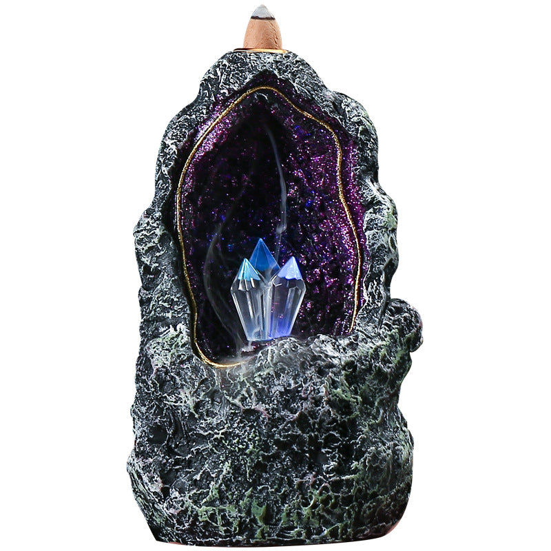 Creative resin backflow incense burner crystal cave LED night light, creative incense ornaments, incense backflow