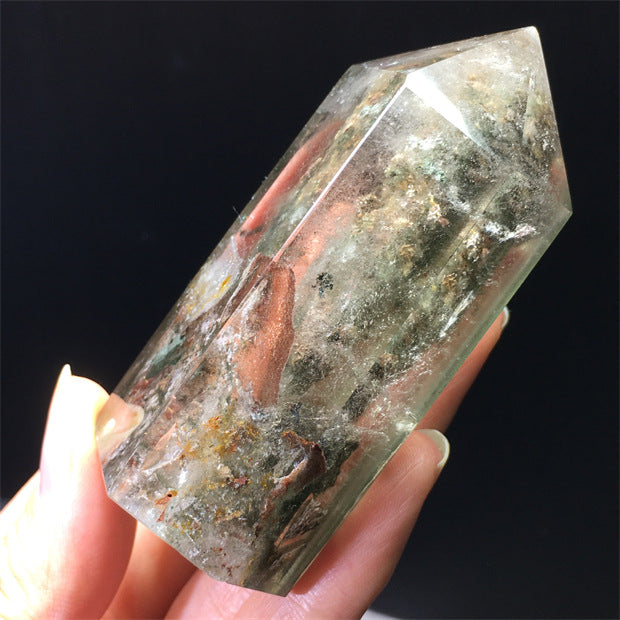 Natural green ghost crystal, colored ghost, hexagonal raw stone column, dark green multi-headed raw stone ore mark, home feng shui ornaments