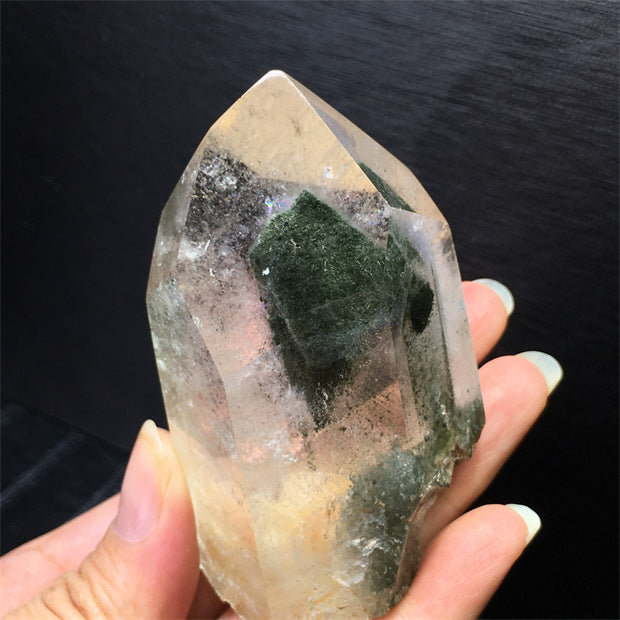 Natural green ghost crystal, colored ghost, hexagonal raw stone column, dark green multi-headed raw stone ore mark, home feng shui ornaments