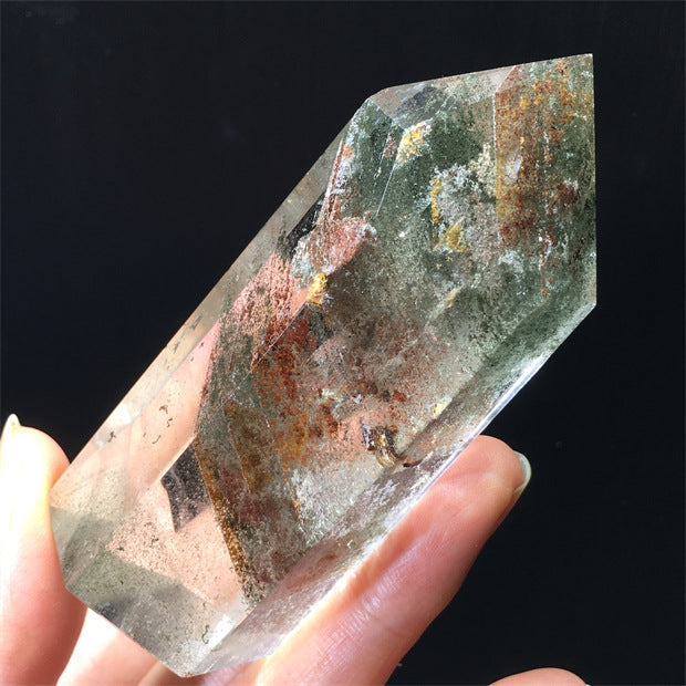 Natural green ghost crystal, colored ghost, hexagonal raw stone column, dark green multi-headed raw stone ore mark, home feng shui ornaments