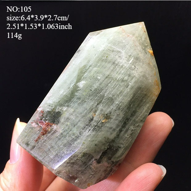 Natural green ghost crystal, colored ghost, hexagonal raw stone column, dark green multi-headed raw stone ore mark, home feng shui ornaments