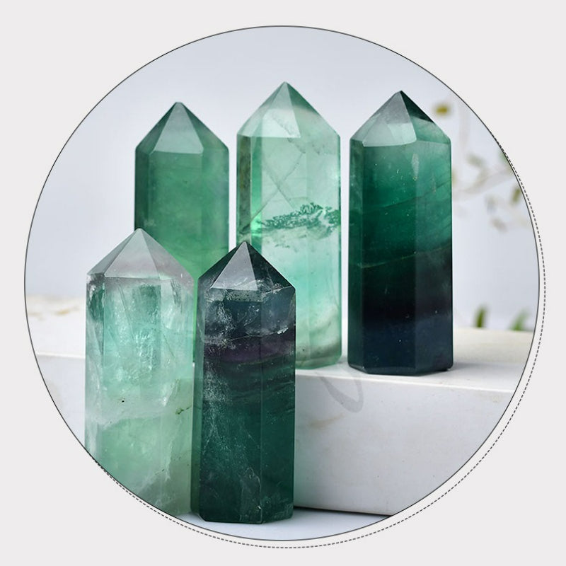 Natural crystal hexagonal green fluorite crystal column