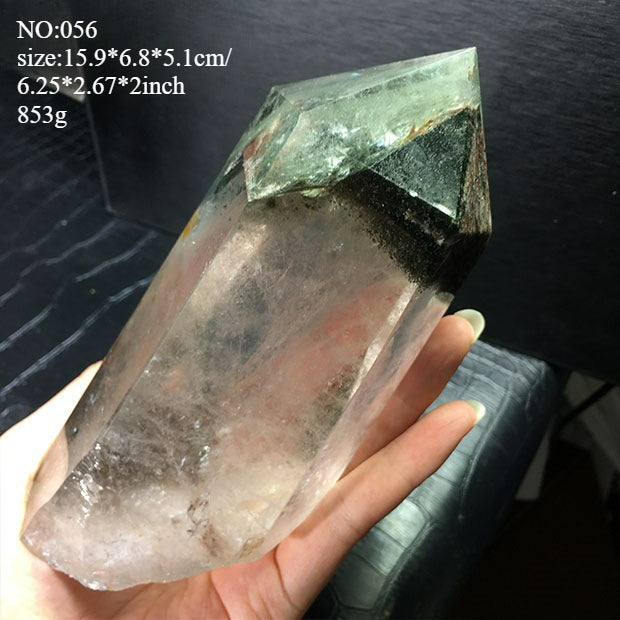 Natural green ghost crystal, colored ghost, hexagonal raw stone column, dark green multi-headed raw stone ore mark, home feng shui ornaments