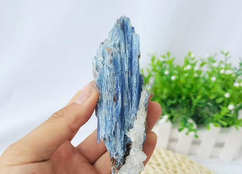 Natural blue kyanite mineral specimen, Brazilian blue kyanite rough mineral specimen, blue quartz cluster