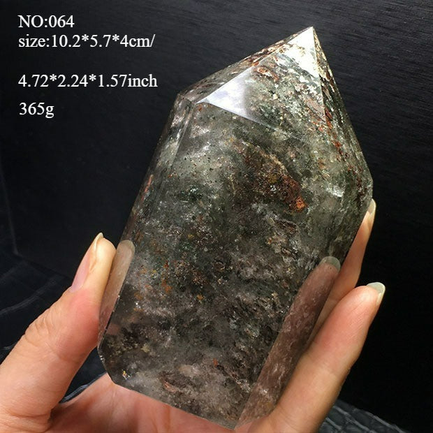Natural green ghost crystal, colored ghost, hexagonal raw stone column, dark green multi-headed raw stone ore mark, home feng shui ornaments